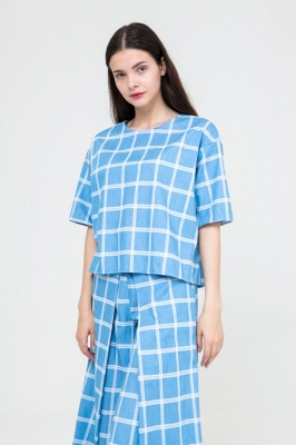Блуза MarineBase голубая в клетку, бренд Futur Outfit
